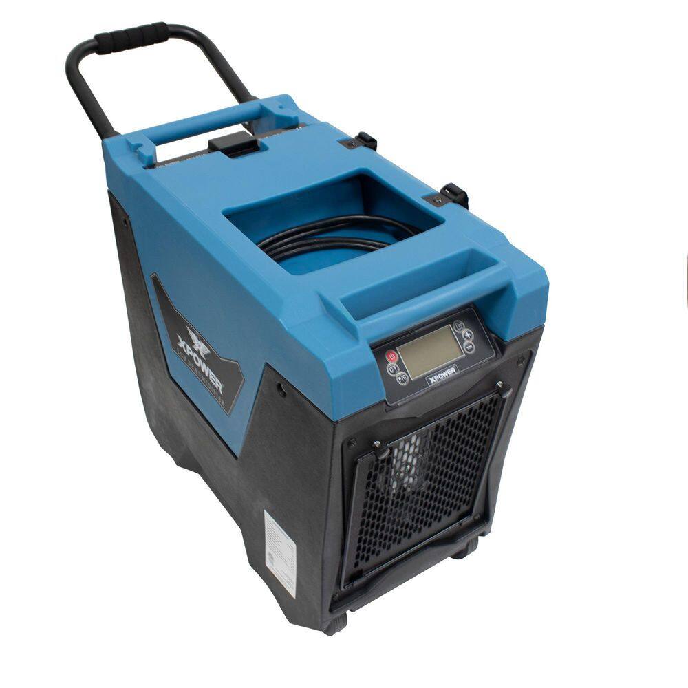 XPOWER 145-Pint LGR Commercial Dehumidifier with Auto Purge Pump Handle and Wheels for Water Damage Restoration XD-85L2-Blue