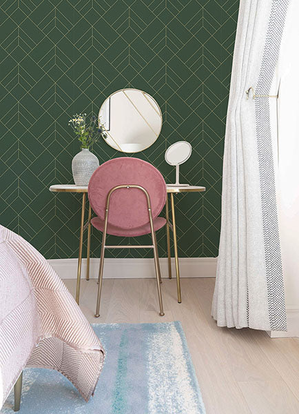 Sander Evergreen Geometric Wallpaper from Hannah Collection