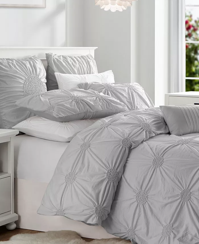 Cathay Home Inc. Charming Ruched Rosette Duvet Cover Set - Twin Twin XL