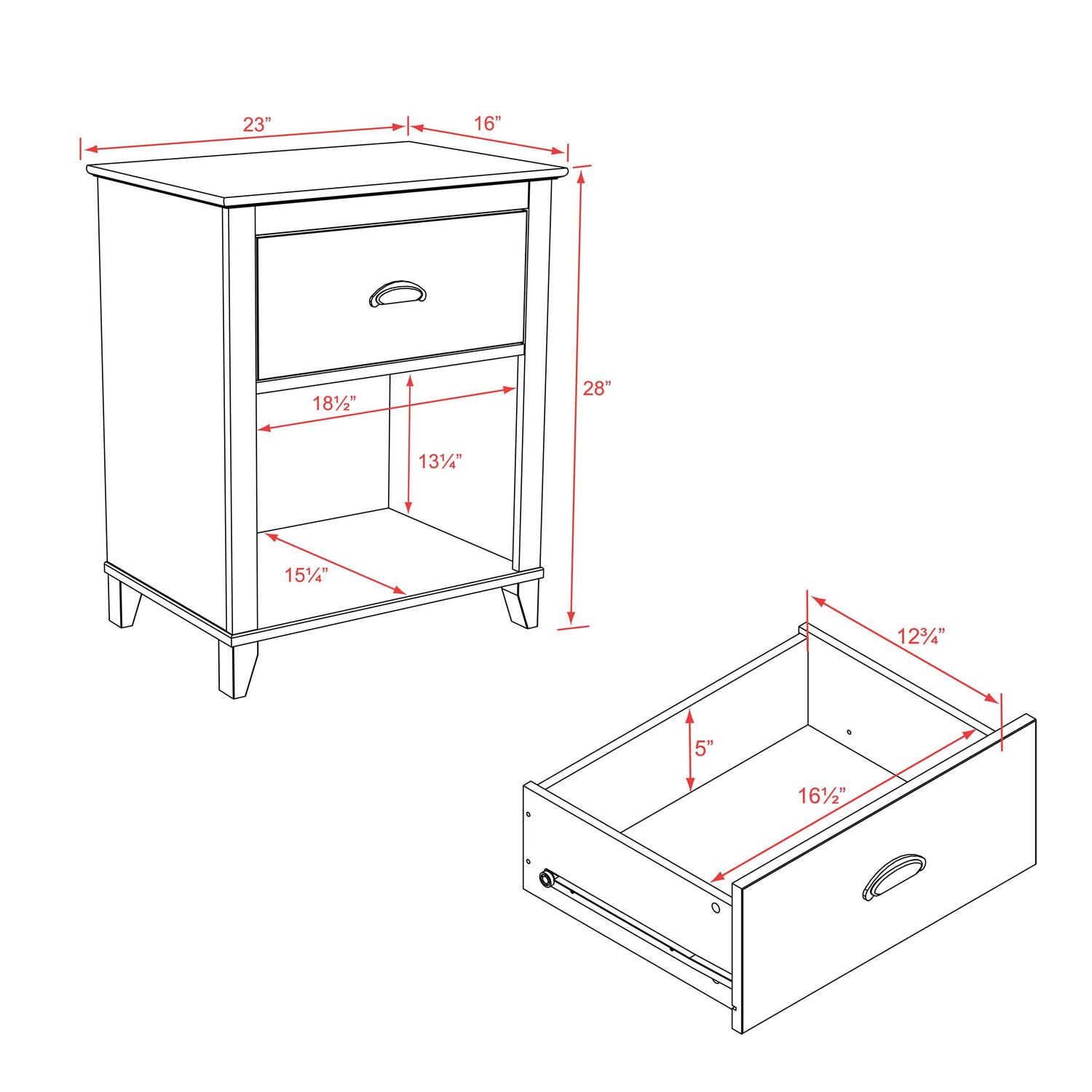 Prepac Yaletown Modern Tall Bedroom Nightstand with Open Shelf, 1-Drawer, White