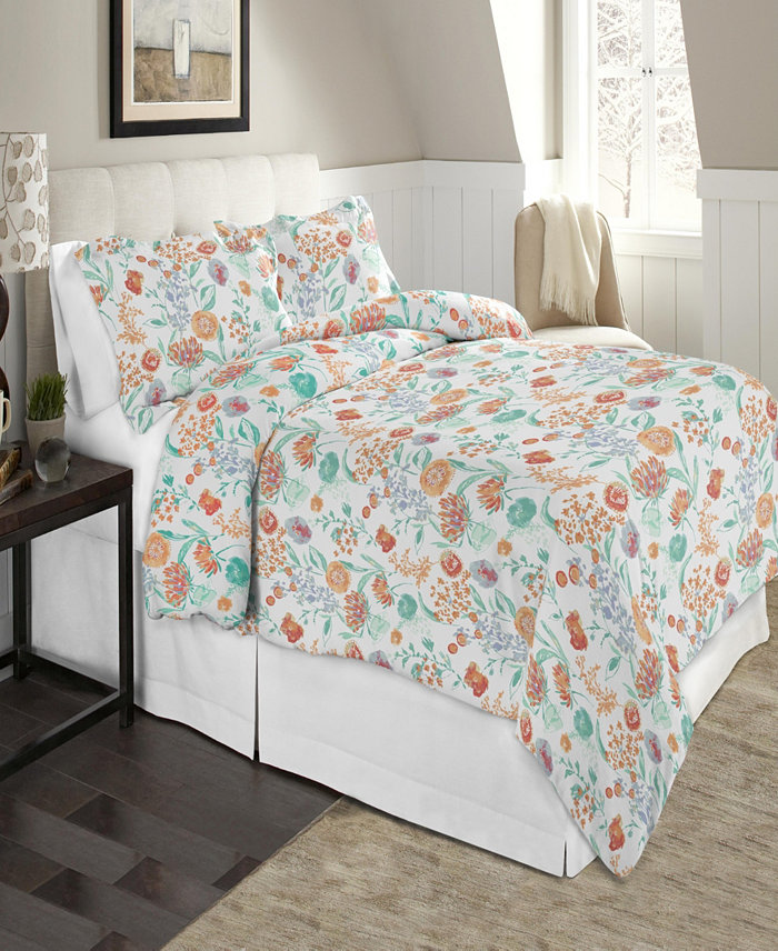 Celeste Home Luxury Weight Peach Bliss Printed Cotton Flannel Duvet Cover Set， Twin Twin XL