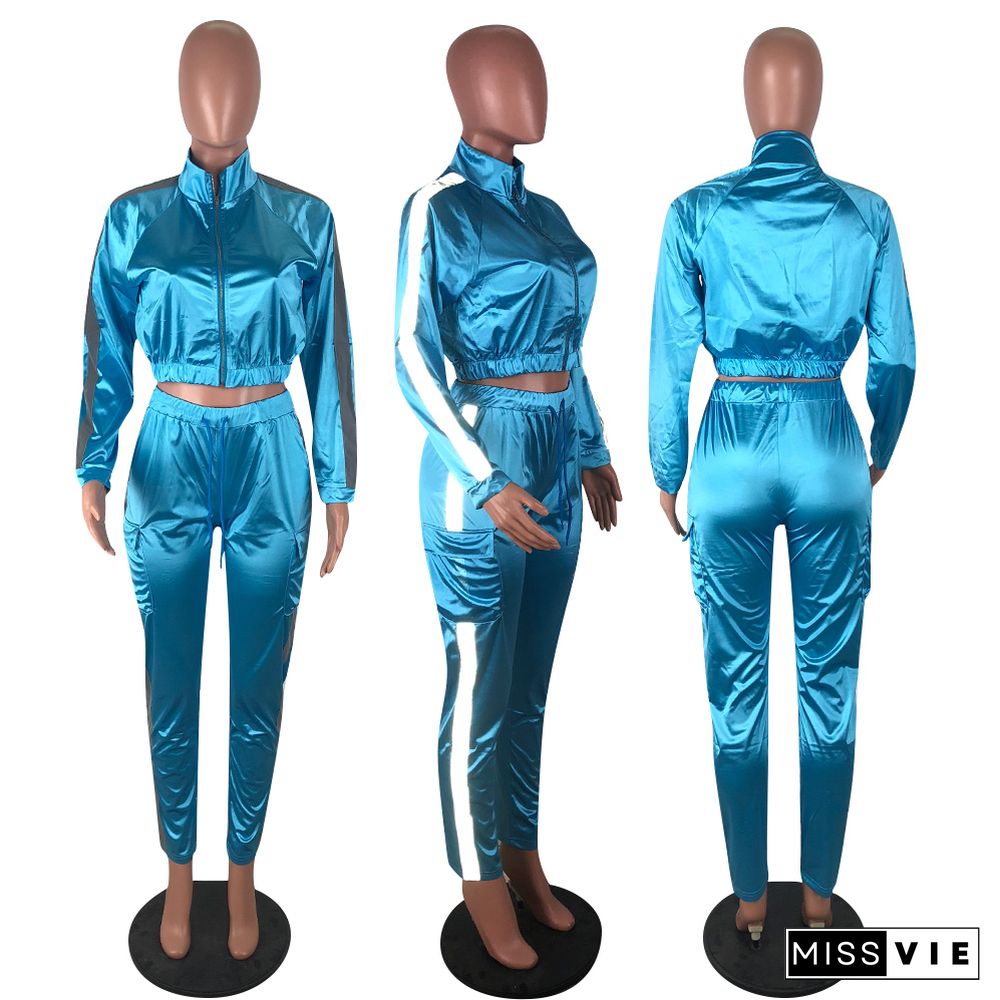 Hot Sale Luminous Strip Spliced Jacket Two-piece Pants Set