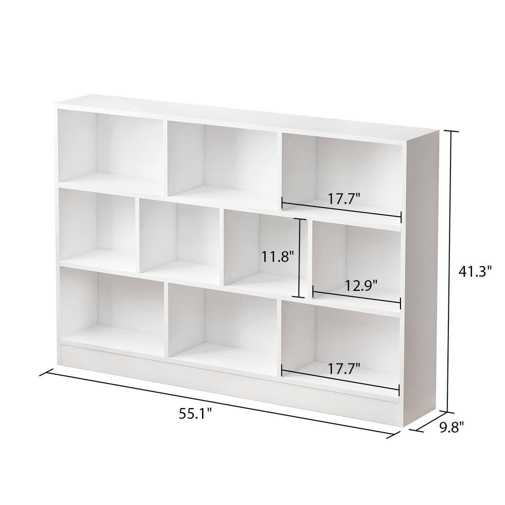 FUFUGAGA 41.3 in. H x 55.1 in. W White Wood 10-Shelf Freestanding Standard Bookcase Display Bookshelf With Cubes KF210113-04-xin