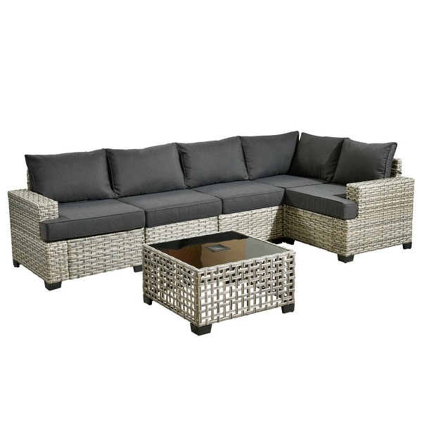 HOOOWOOO 6piece Patio Furniture Conversation Set with Coffee Table