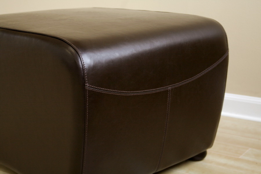 Baxton Studio Dark Brown Full Leather Ottoman With Rounded Sides   Contemporary   Footstools And Ottomans   by HedgeApple  Houzz