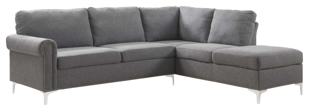 Gray 100% Polyester Stationary L Shaped Two Piece Sofa And Chaise   Midcentury   Sectional Sofas   by HomeRoots  Houzz