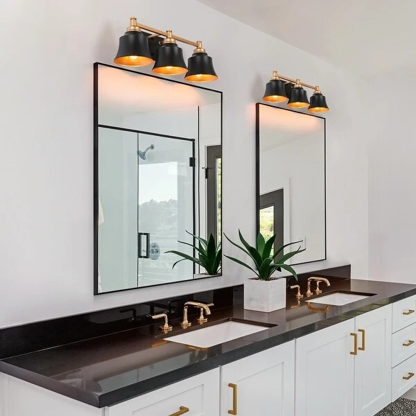 Modern Gold Black 3-Light Bathroom Vanity Light Transitional Metal Wall Sconces Dimmable - L 22.5