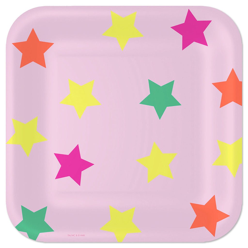 Hallmark  Colorful Stars on Pink Square Dinner Plates, Set of 8