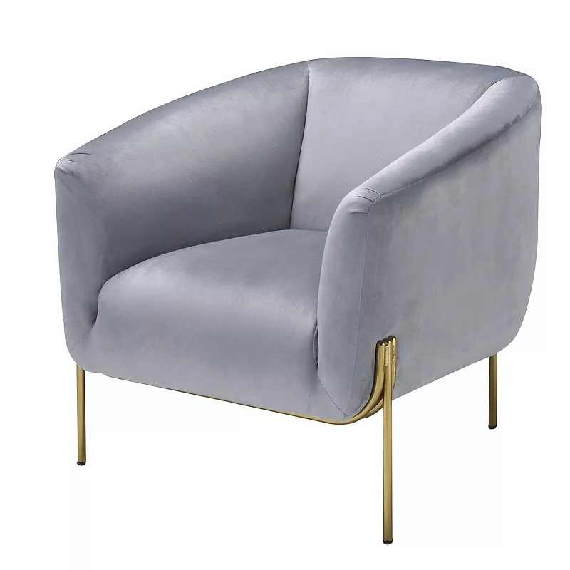 Velvet Upholstered Accent Chair with Spindle Legs， Gray