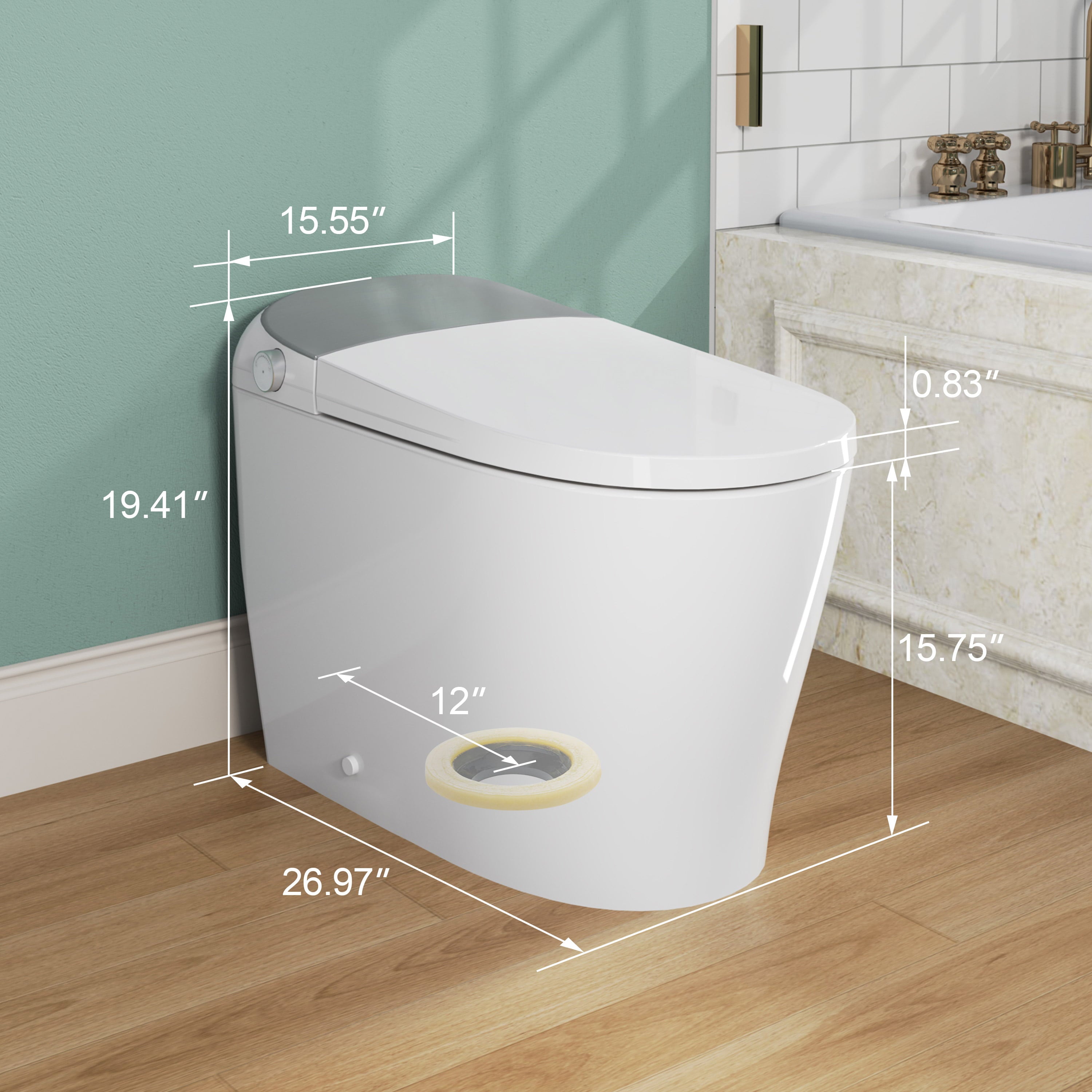 HOROW Smart Toilet with Heated Seat, Warm Water Wash, Night Light, LED Display, One Piece Elongated Tankless Toilet with Bidet for Bathrooms