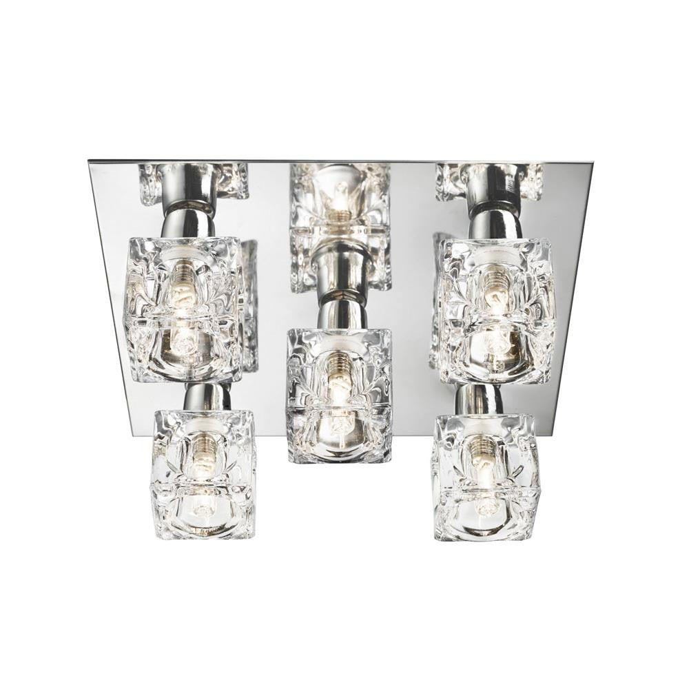 Searchlight 2275-5 Cool Ice Polished Chrome 5 Lamp Square Flush Light with Ice Cube Glass Shades