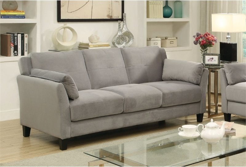 Bowery Hill Tufted Fabric Sofa in Gray   Transitional   Sofas   by Homesquare  Houzz