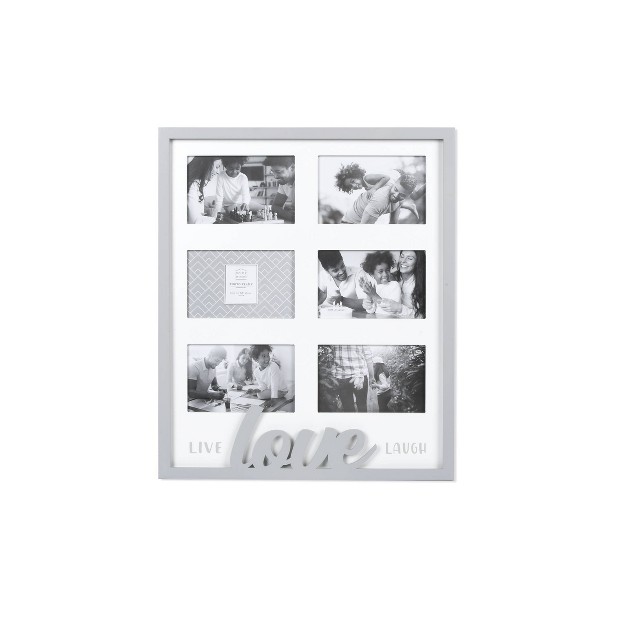 X 18 quot Six Opening Live Laugh Love Raised Word Collage Photo Display Gray New View