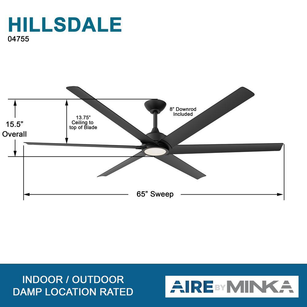 AIRE BY MINKA Hillsdale 65 in. Integrated LED IndoorOutdoor Coal Ceiling Fan with Light Kit and Remote Control 04755