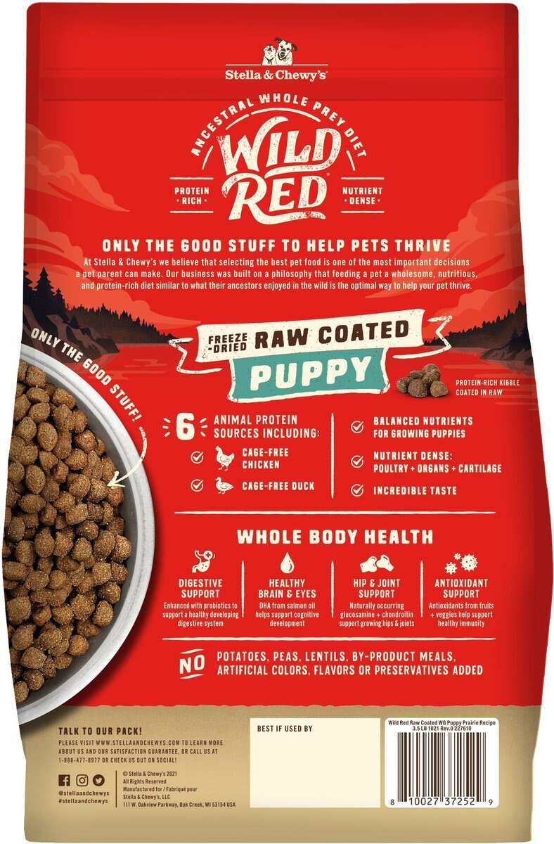 Stella and Chewy's Puppy Prairie Recipe Wild Red Raw Coated High Protein Wholesome Grains Dry Dog Food