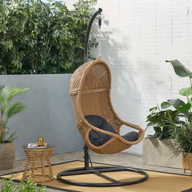 Ripley Outdoor Wicker Hanging Chair With Stand Light Brown dark Gray Christopher Knight Home