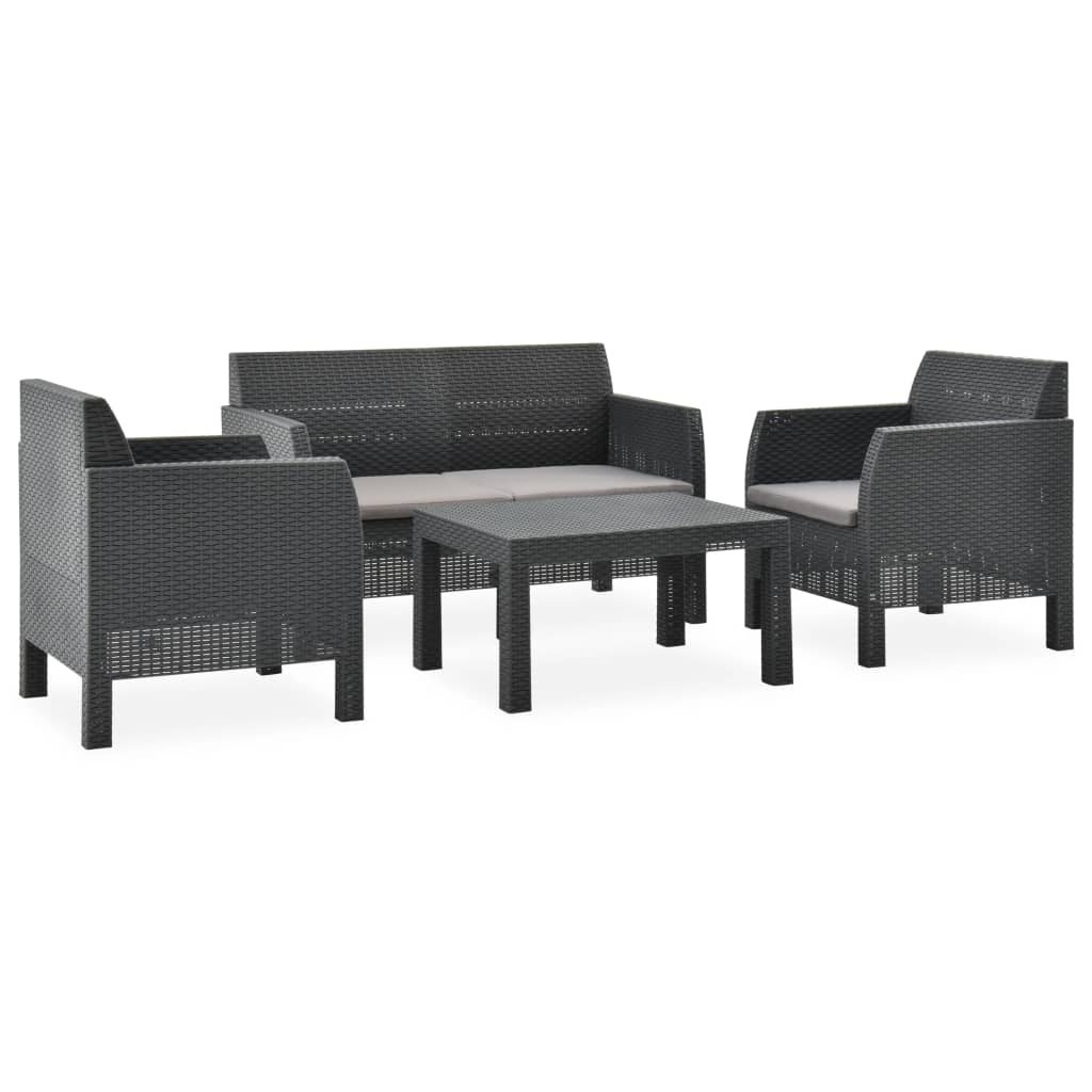 4 Piece Patio Lounge Set with Cushions PP Rattan Anthracite - Overstock - 36226387