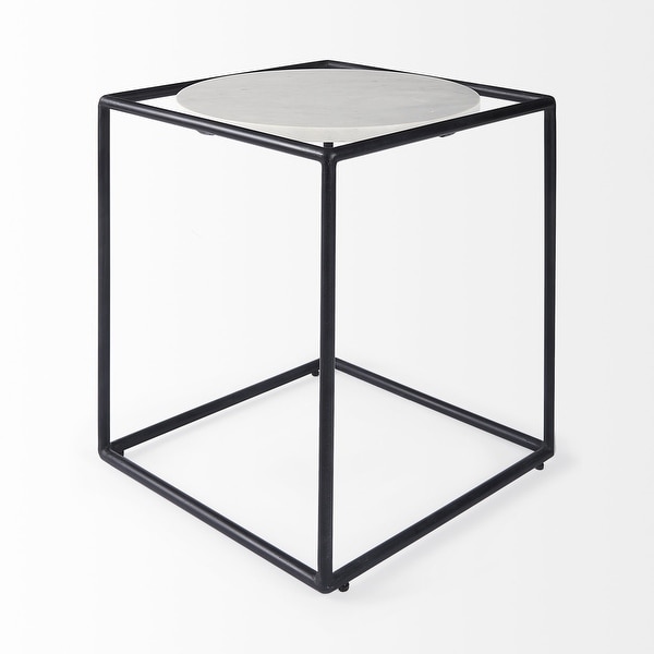 Suspended White Marble Black Metal Geo Side Table - 22