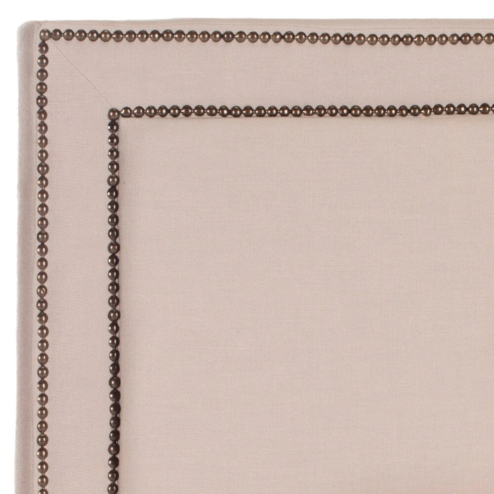 SAFAVIEH Cory Taupe Linen Upholstered Headboard  Brass Nailhead (Full)