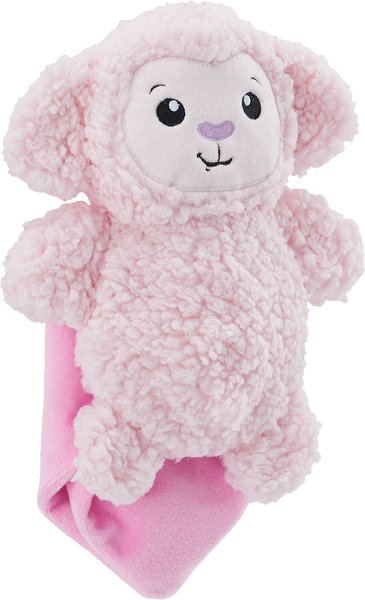 Outward Hound Blanket Buddies Pink Lamb Small Blacket Treat and Squeaky Dog Toy， Pink