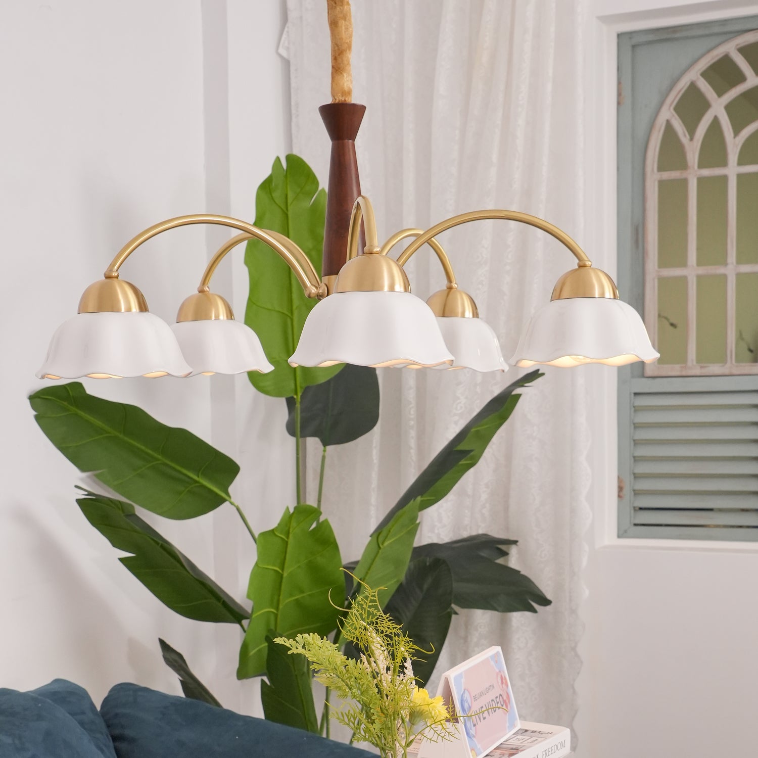 Swedish Modern Brass Chandelier