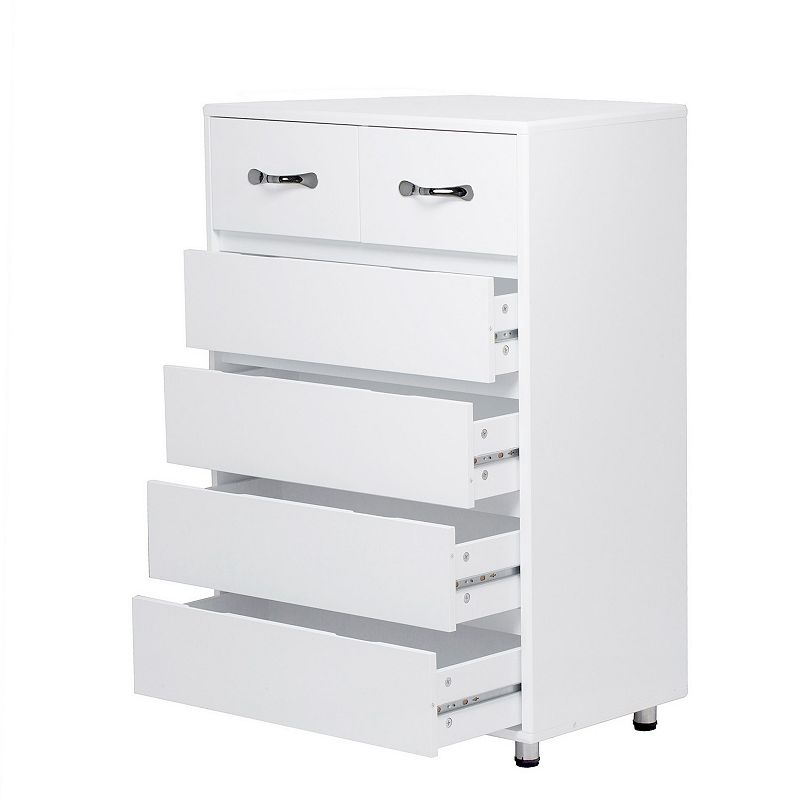 6 Drawer Chest with Curved Metal Handle， White