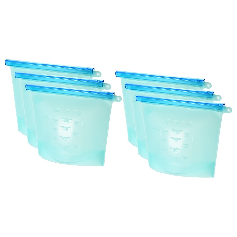 Silicone Food Bag Preservation Bag Freezer Container Food Storage Bag Blue 6Pcs   Blue