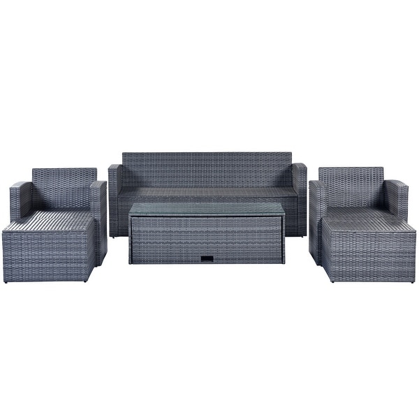 6piece AllWeather Wicker PE rattan Patio Outdoor Dining Conversation Sectional Set with coffee table