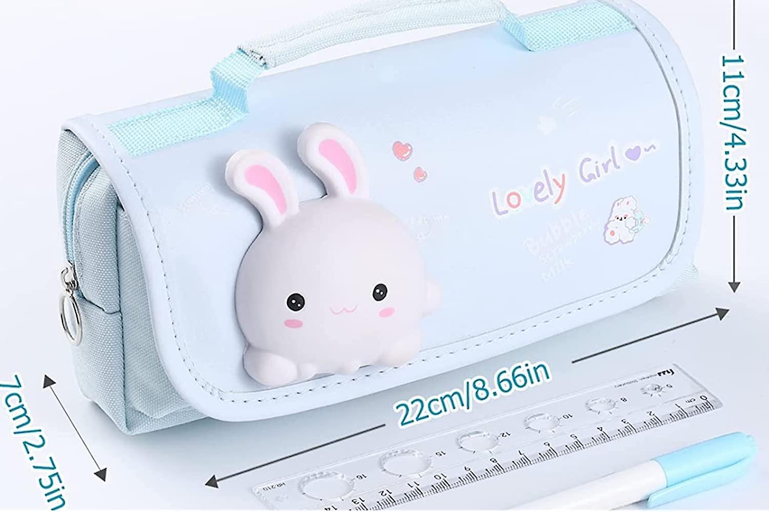 Cute Pencil Case Large Pencil Pouch With Handle， Kawaii Pencil Case With Squishy Cat For Kids， Portable Multifunction Pen Storage Bag With Compartment