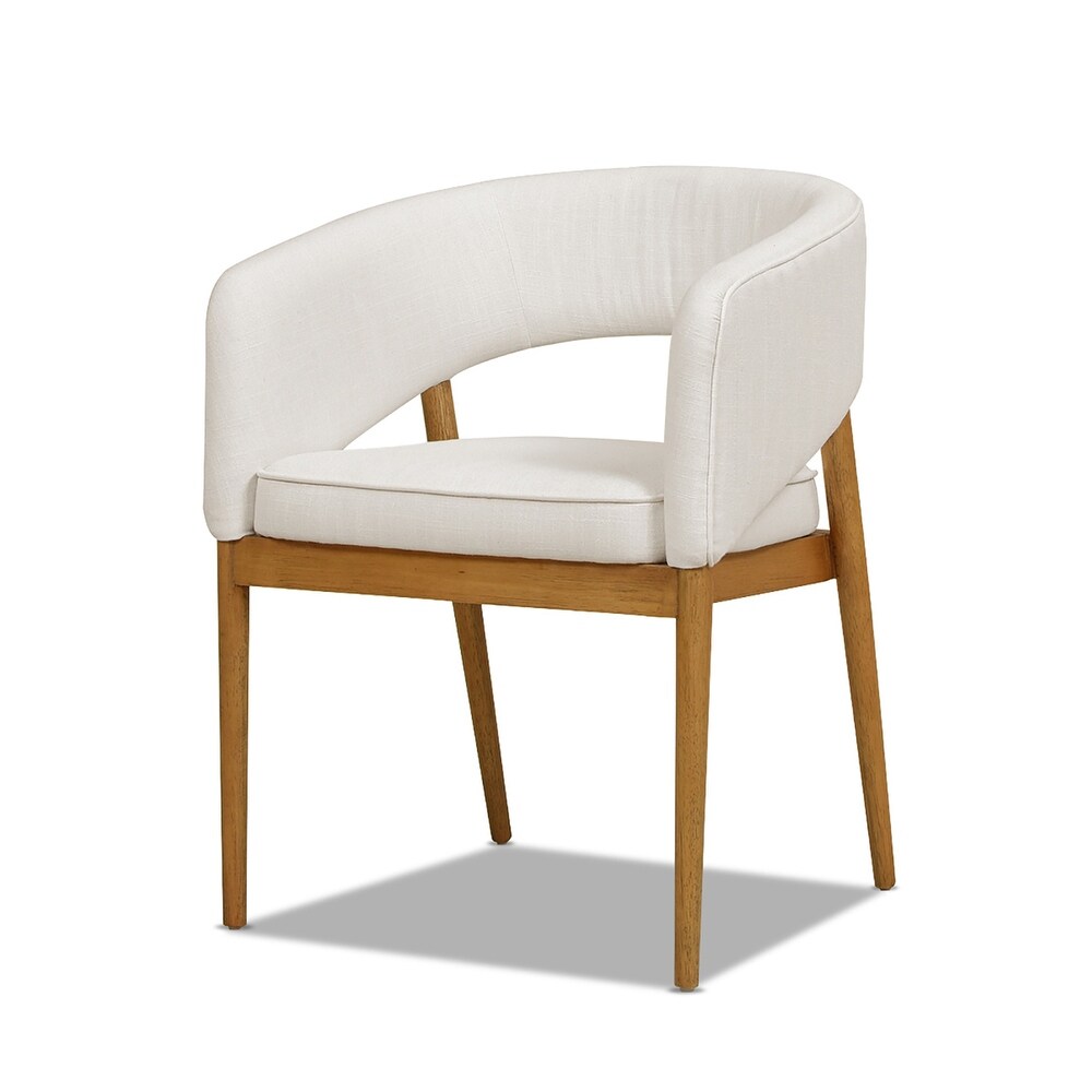 Mirah White Linen Upholstered Tufted Open Barrel Back Dining Chair