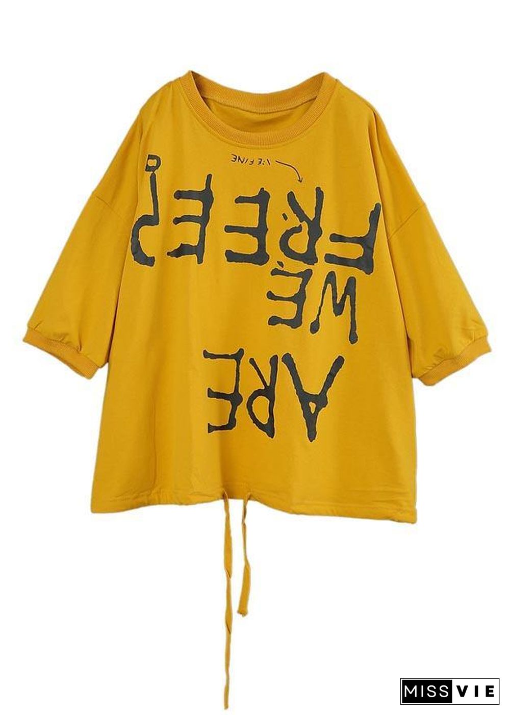 Casual Yellow Graphic Loose Cotton T Shirts Summer