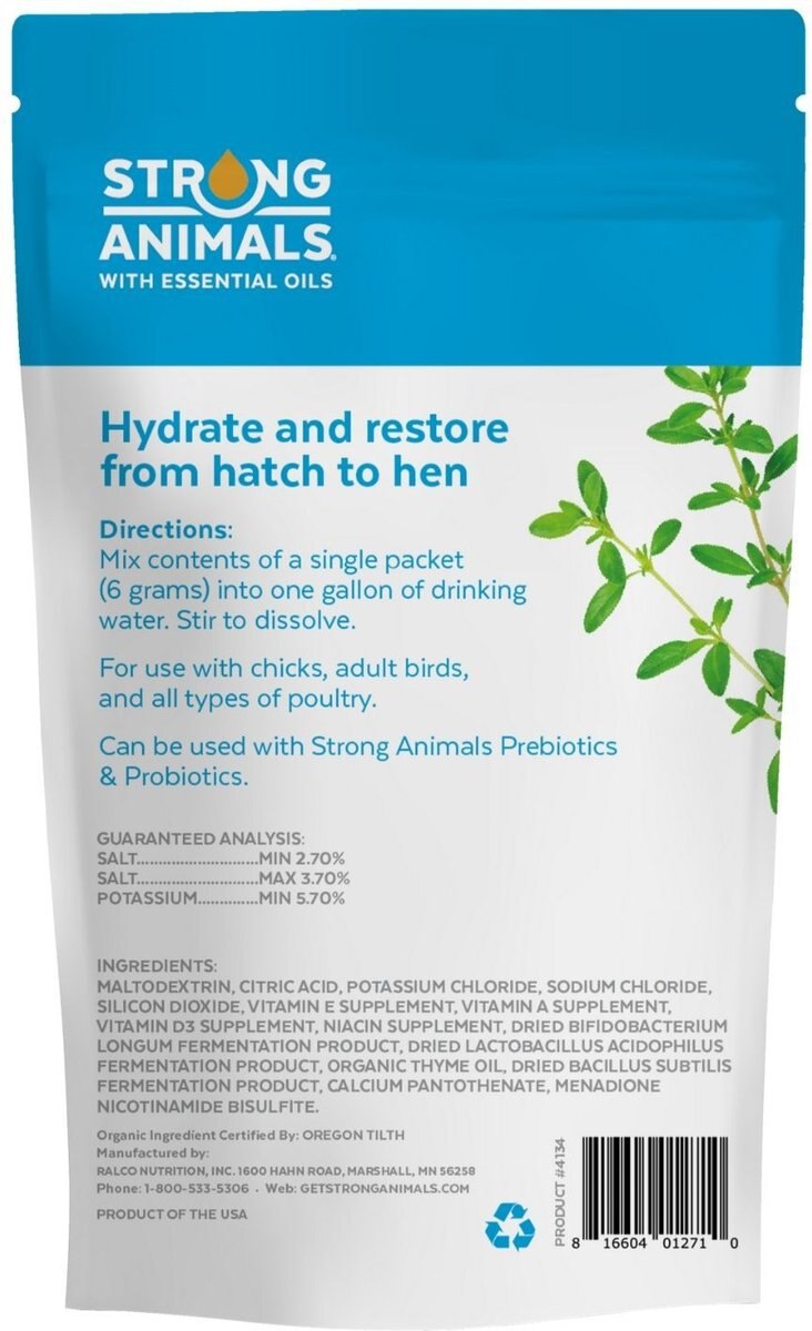 Strong Animals Electrolytes and Vitamins Poultry Water Additive， 6-gm， 30 count