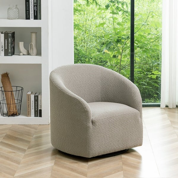 Modern Boucle Upholstered Swivel Barrel Armchair