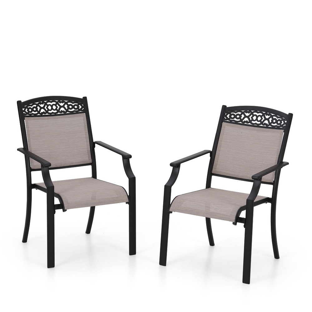 7 Piece Patio Dining Sets  6 Chairs Made from Sturdy Alu Frame and Breathable Textilene Sling Fabric and I Metal Table