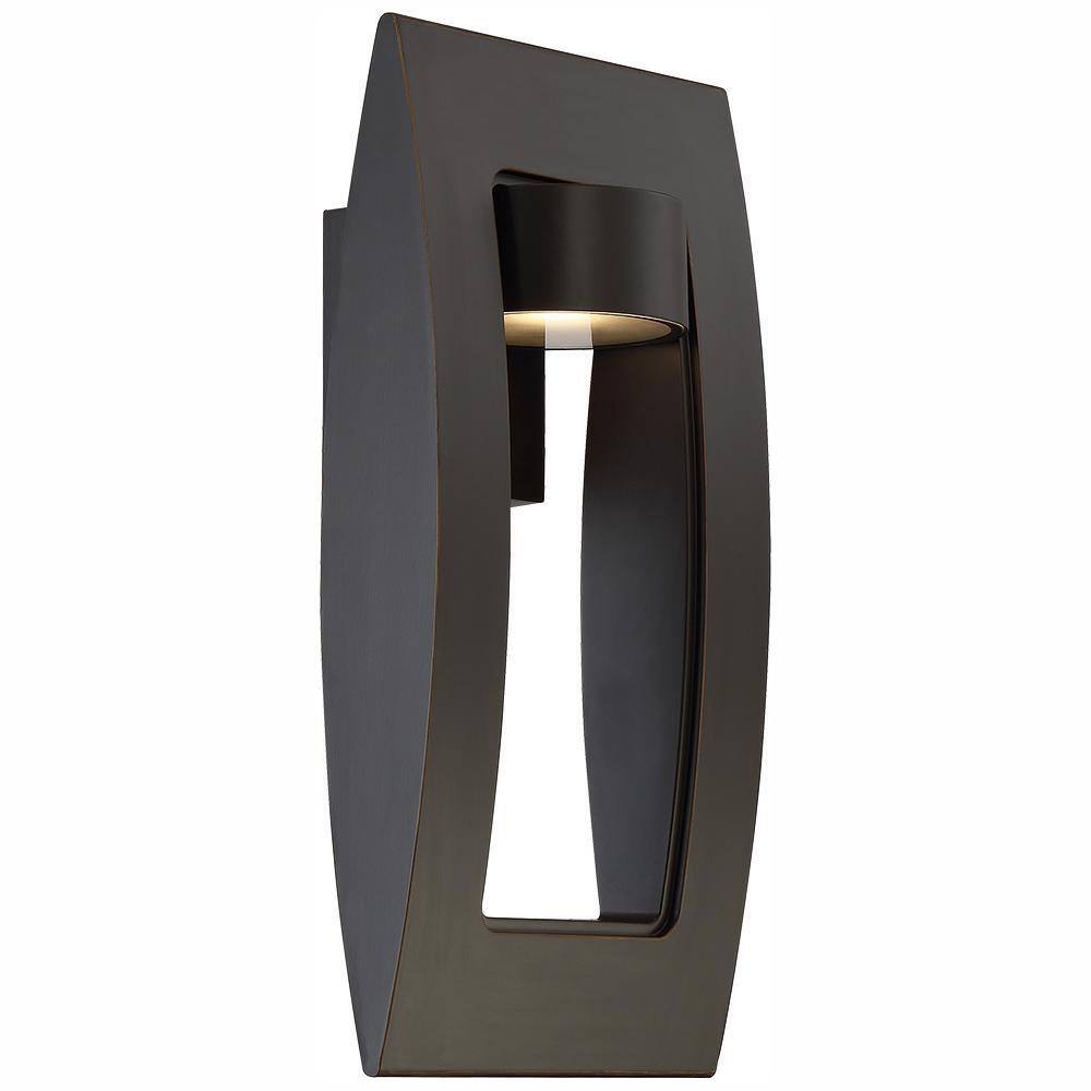 Home Decorators Collection Frolynn 1-Light Oil Rubbed Bronze with Gold Highlights Outdoor Integrated LED Wall Lantern Sconce with Etched Glass 23712