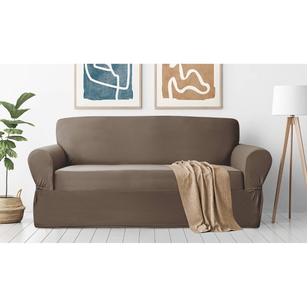 Stretch Plush Sofa Slipcover Chocolate Brown Zenna Home