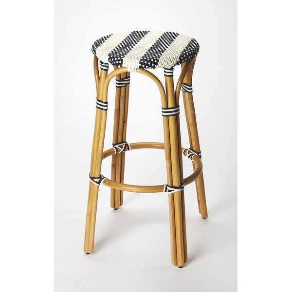 Butler Tobias Blue and White Rattan Bar Stool - Round