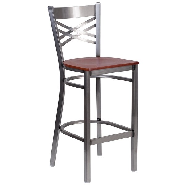 X Back Metal Restaurant Barstool - Vinyl Seat - 17