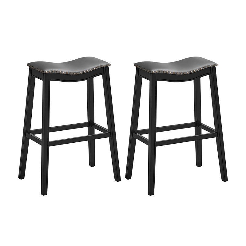 29 Inch Set of 2 Backless Wood Nailhead Barstools with PVC Leather Seat