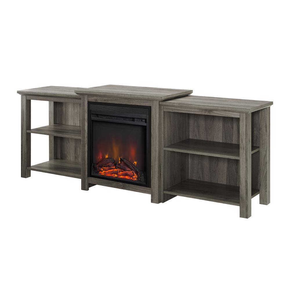 Welwick Designs 70 in. Slate Gray Composite TV Stand with Electric Fireplace (Max tv size 78 in.) HD8209