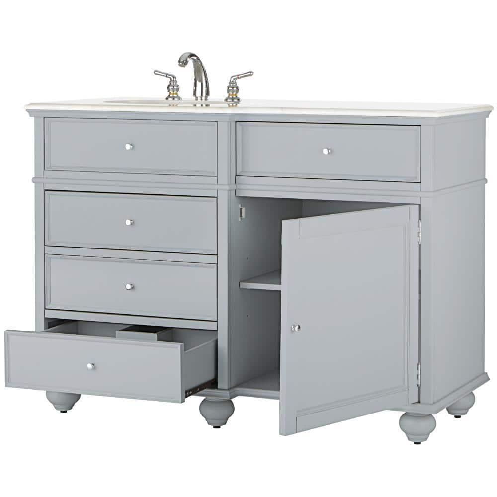 Home Decorators Collection Hampton Harbor 48 in Vanity in Dove Grey with Natural Marble Vanity Top in White with White Sink