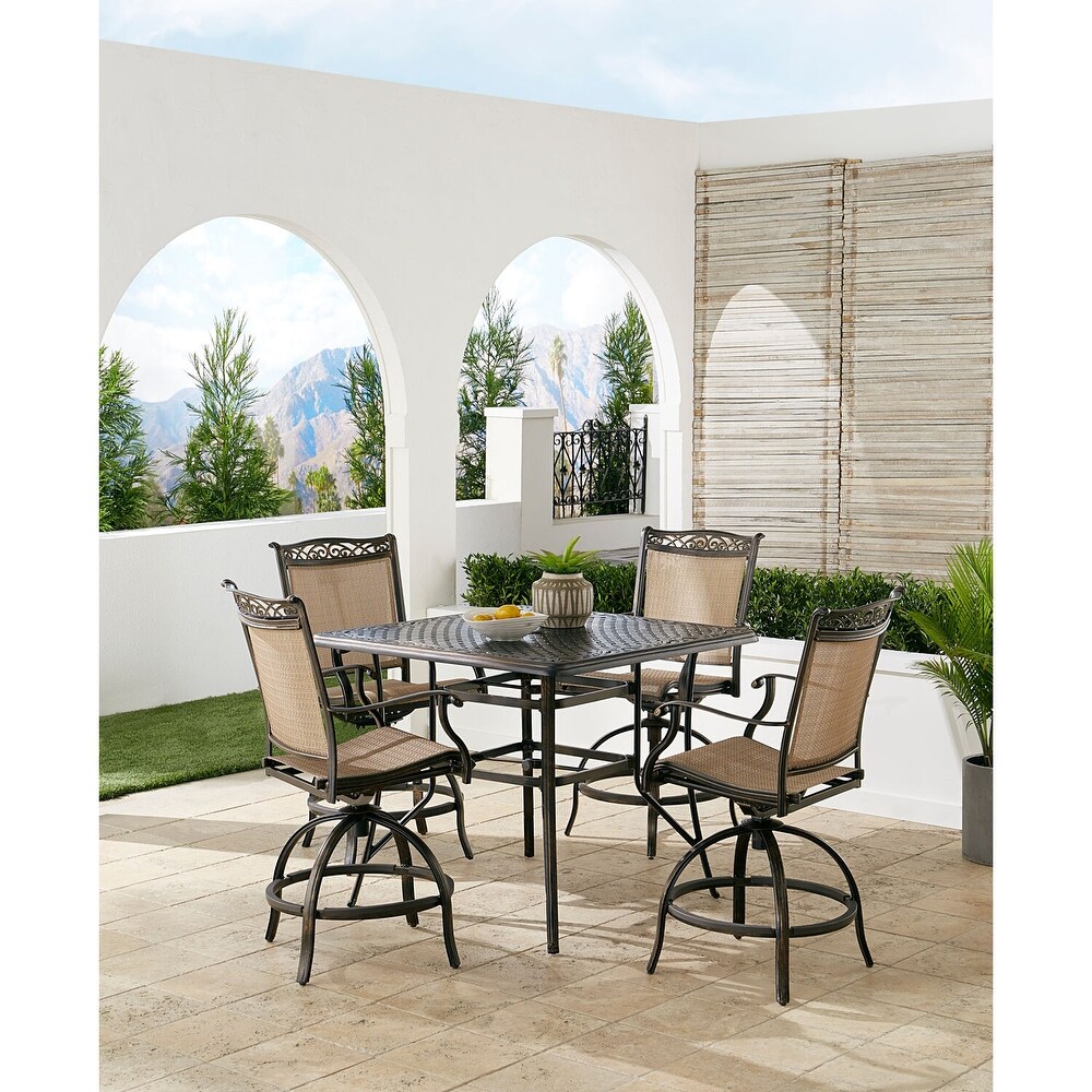 Hanover Fontana 5 Piece High Dining Set with 4 Counter Height Swivel Chairs and 42 in. x 42 in. Cast Top Table