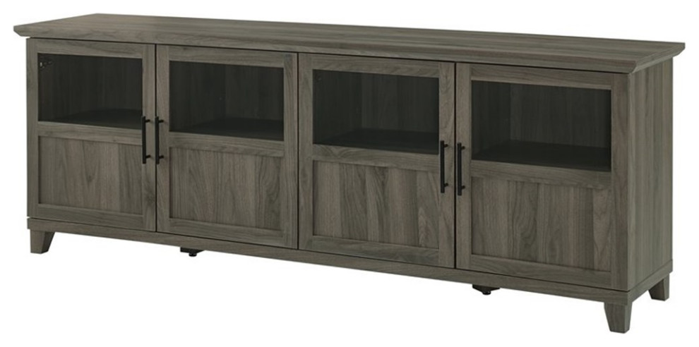 Pemberly Row 70 quotTV Console with Glass and Wood 4 Panel Doors in Dark Walnut   Transitional   Entertainment Centers And Tv Stands   by Homesquare  Houzz