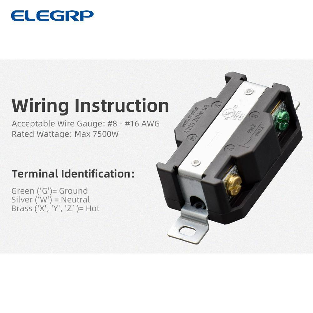 ELEGRP 30 Amp 125250V NEMA L14-30R Locking Receptacle Industrial Grade Grounding Twist Lock Outlet Black L1430RL