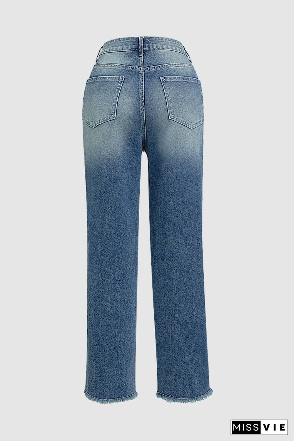 Ripped Raw Hem Low Waist Straight Leg Crop Jeans