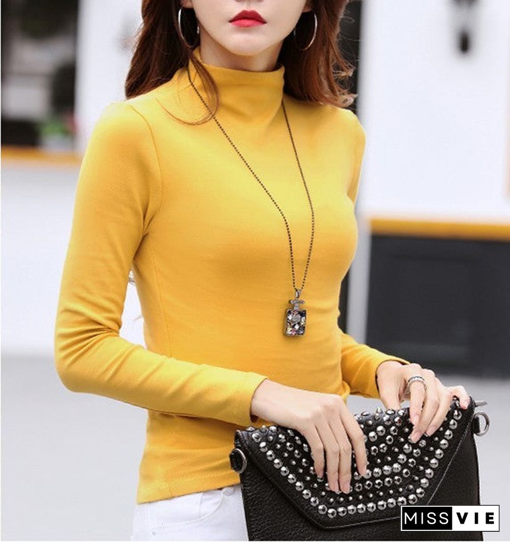 Plus Size Turtleneck Sweater Women Winter Autumn Long Sleeve Elasticity Bottoming Tops Solid Color Slim Fit Warm Knit Pullovers