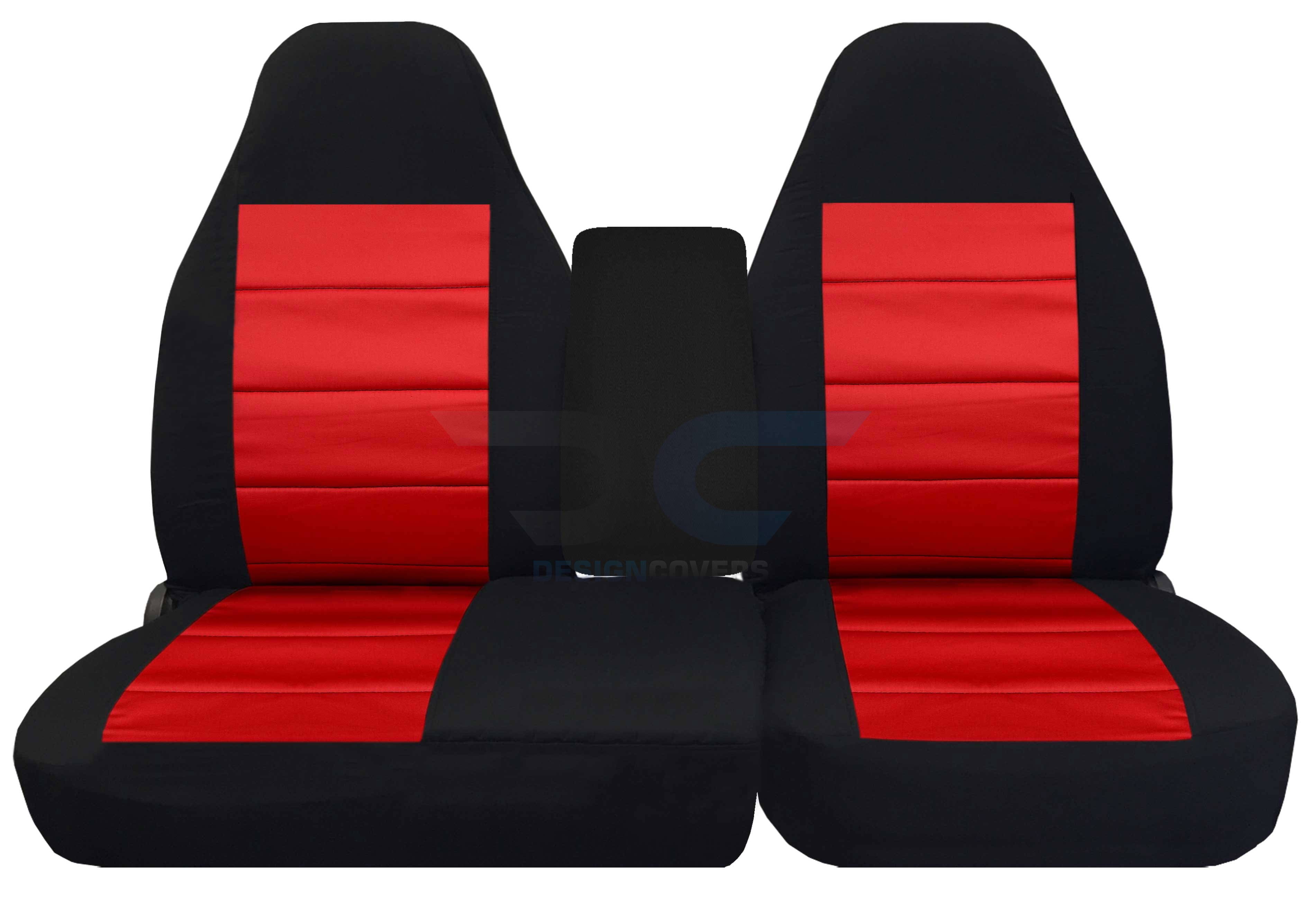 T98-Designcovers Compatible with 2001-2003 Ford F-150 Two-Tone Truck Seat Covers (Front 40/60 Split Bench) with Molded Headrests，Opening Console: Black and Red Velour