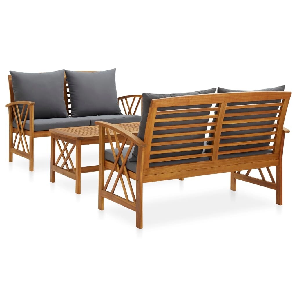 3 Piece Garden Lounge Set with Cushions Solid Acacia Wood - Overstock - 35105922