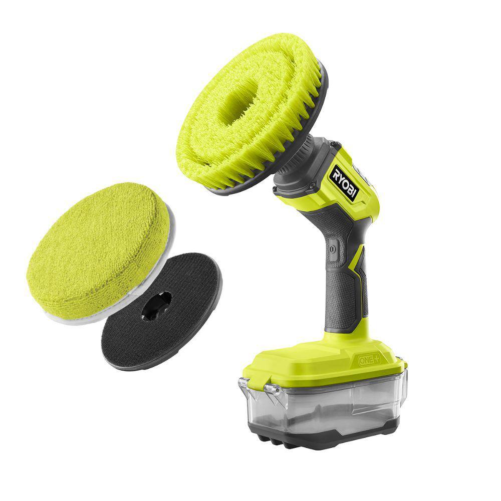 RYOBI ONE+ 18V Cordless Power Scrubber (Tool Only) with 6 in. 2-Piece Cloth Microfiber Kit P4510-A95KMCK1