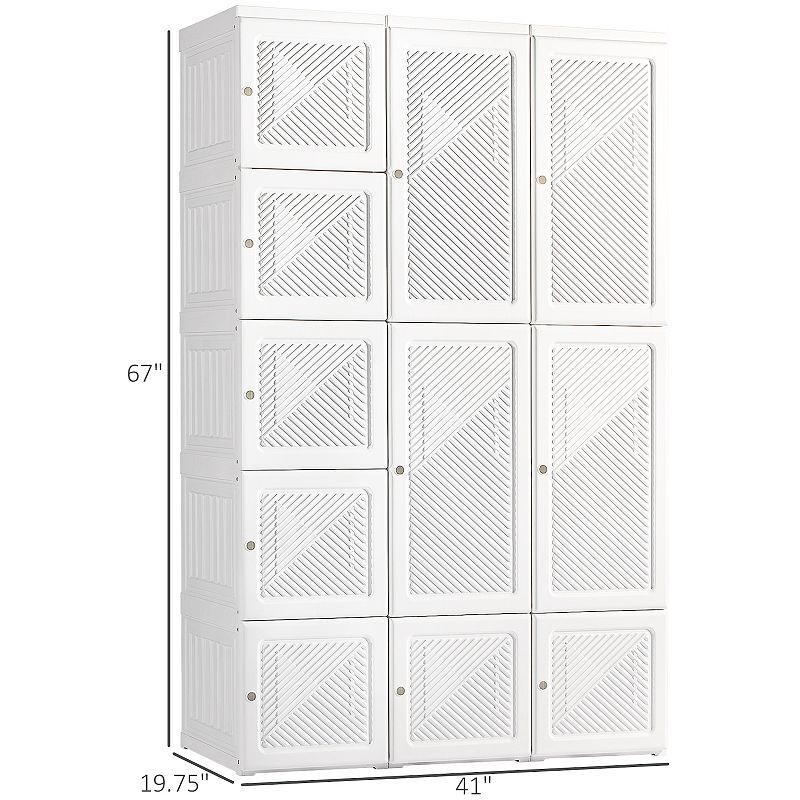 HOMCOM Portable Wardrobe Closet， Bedroom Armoire， Foldable Clothes Organizer with Cube Storage， Hanging Rods， and Magnet Doors， White